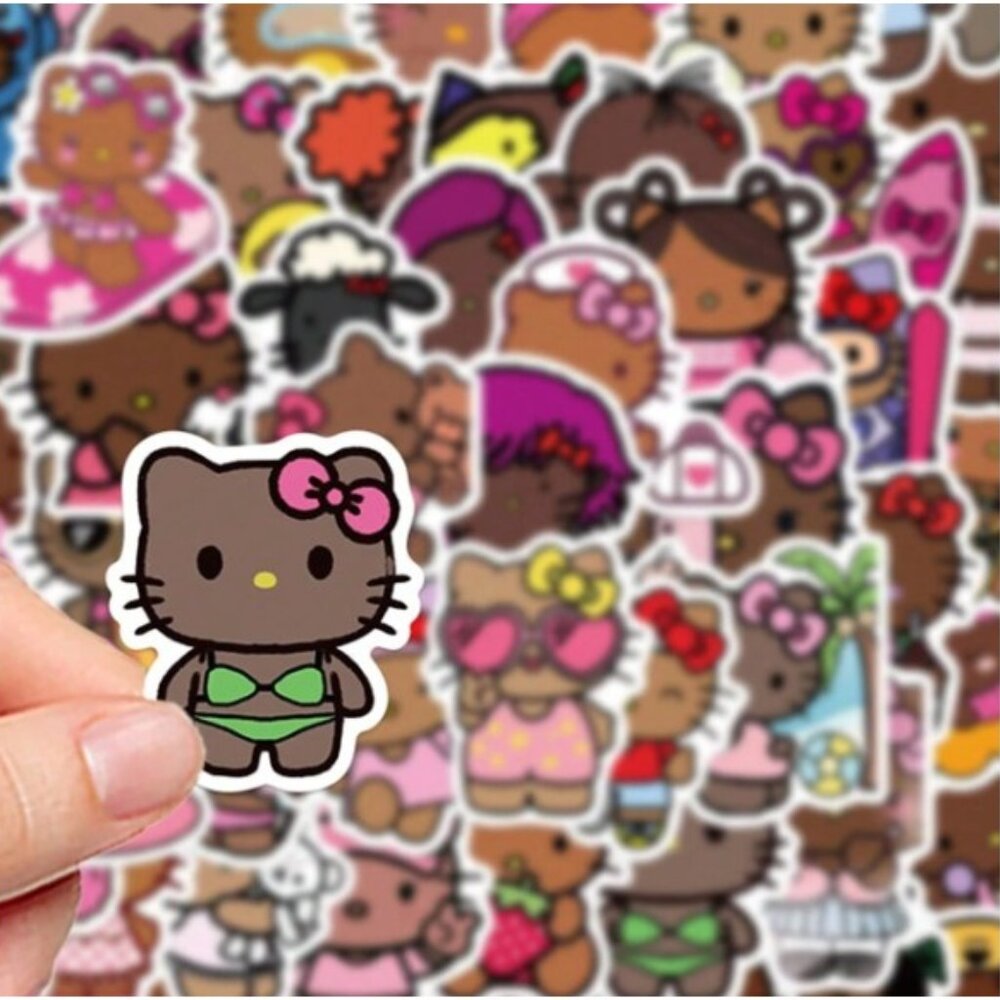 SANRIO Hello Kitty (Brown Skin) Cartoon Stickers (20 pc)‎ SUPER CUTE!